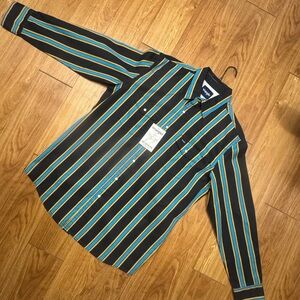 Wrangler Men's Black and Yellow Striped Shirt